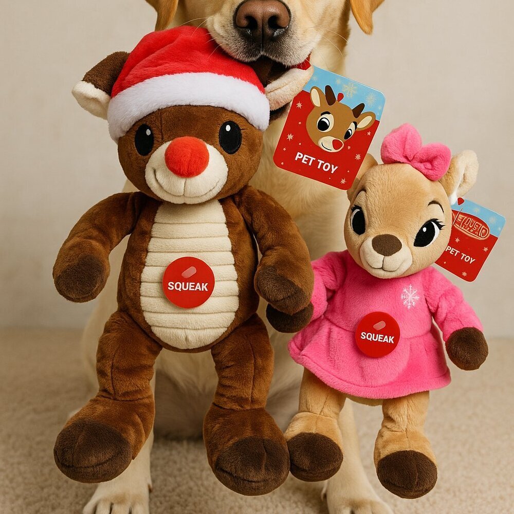 DanDee Rudolph The Red-Nosed Reindeer Pet Toy 12" Squeaks, Stretch Legs & Arms